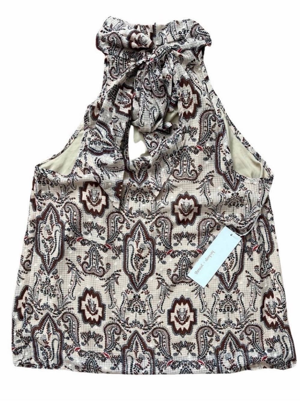 NWT Bishop + Young Claudeen Tie Neck Paisley Sleeveless Top Women’s Small